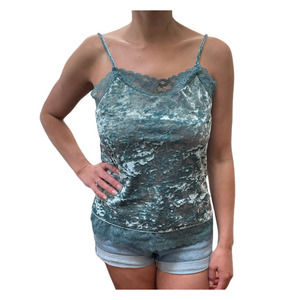 Romeo & Juliet Couture Lace and Crushed Velvet Blue Tank Top S
